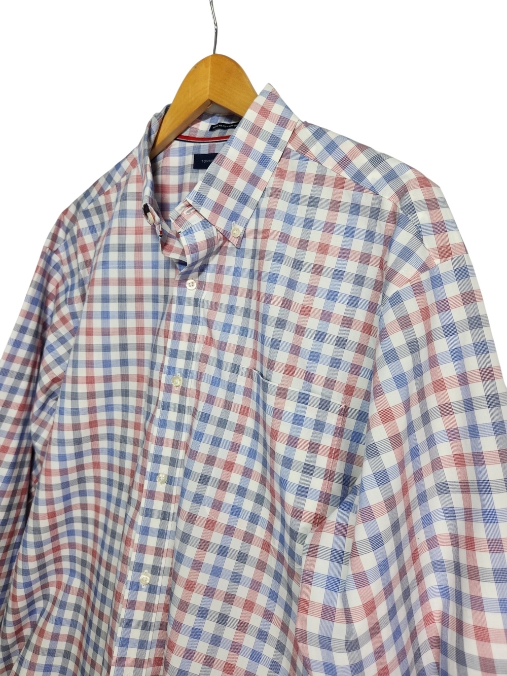 Tommy Hilfiger Mens 17 34/35 Plaid Button Down Shirt Regular Fit Red White Blue - Picture 3 of 16
